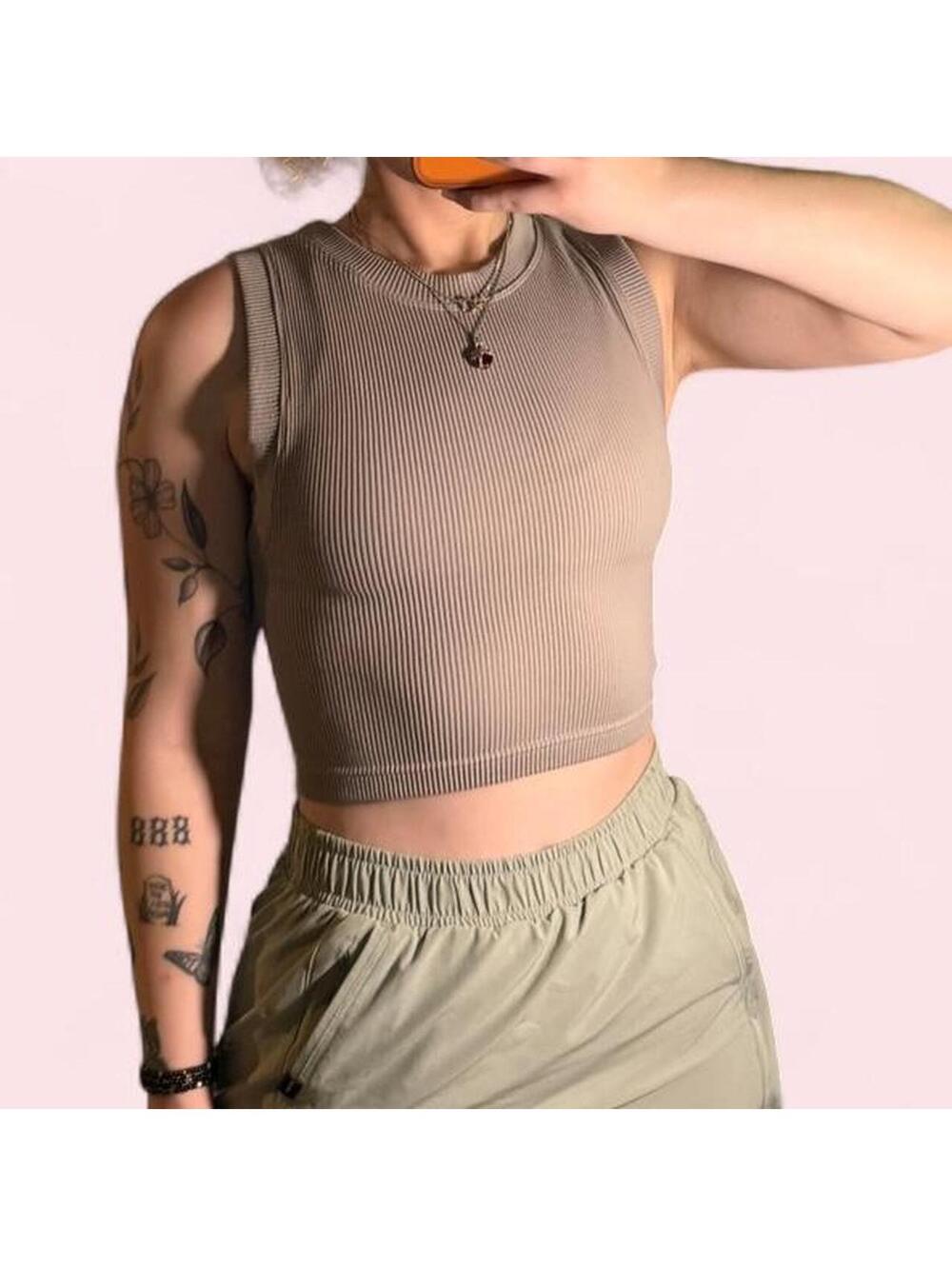 By Together Grey Ribbed Cropped Tank Top